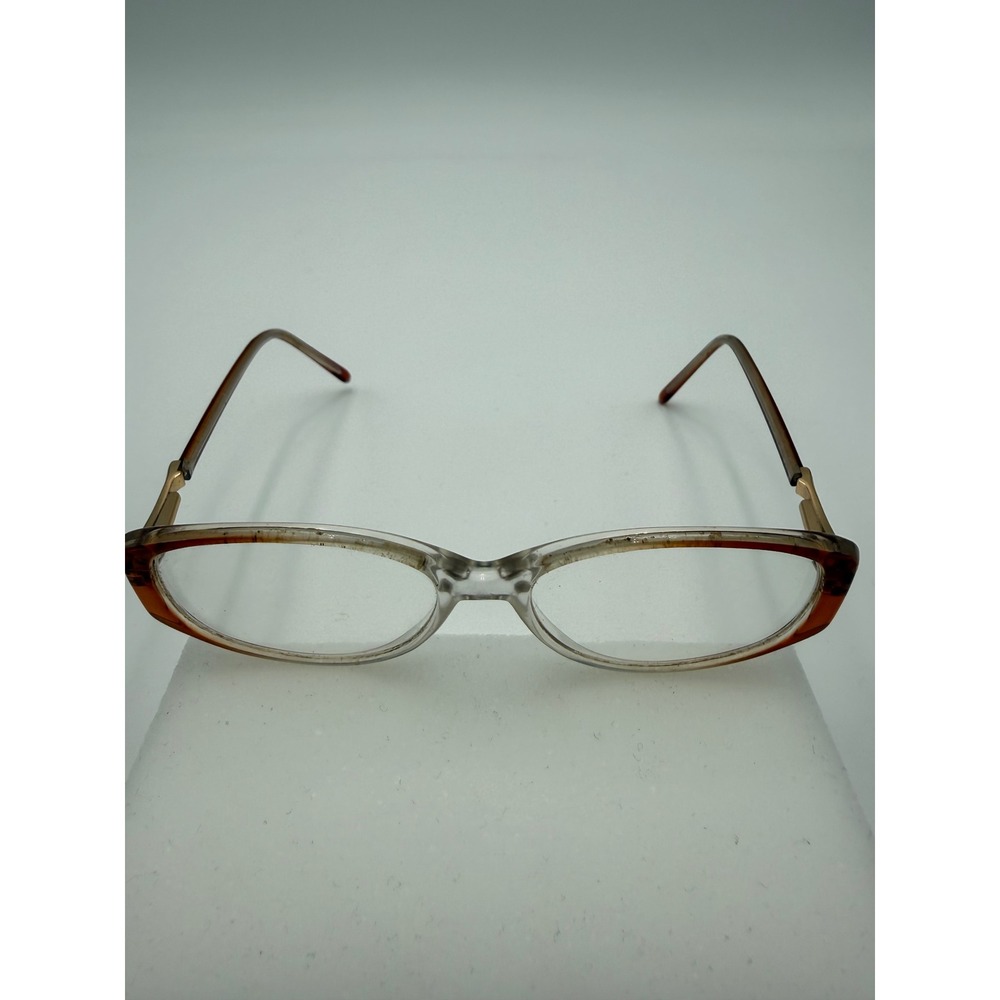 Vintage Eyeglasses Frames Women Medium Amber Clear Fair Retro Oval Cat Eye